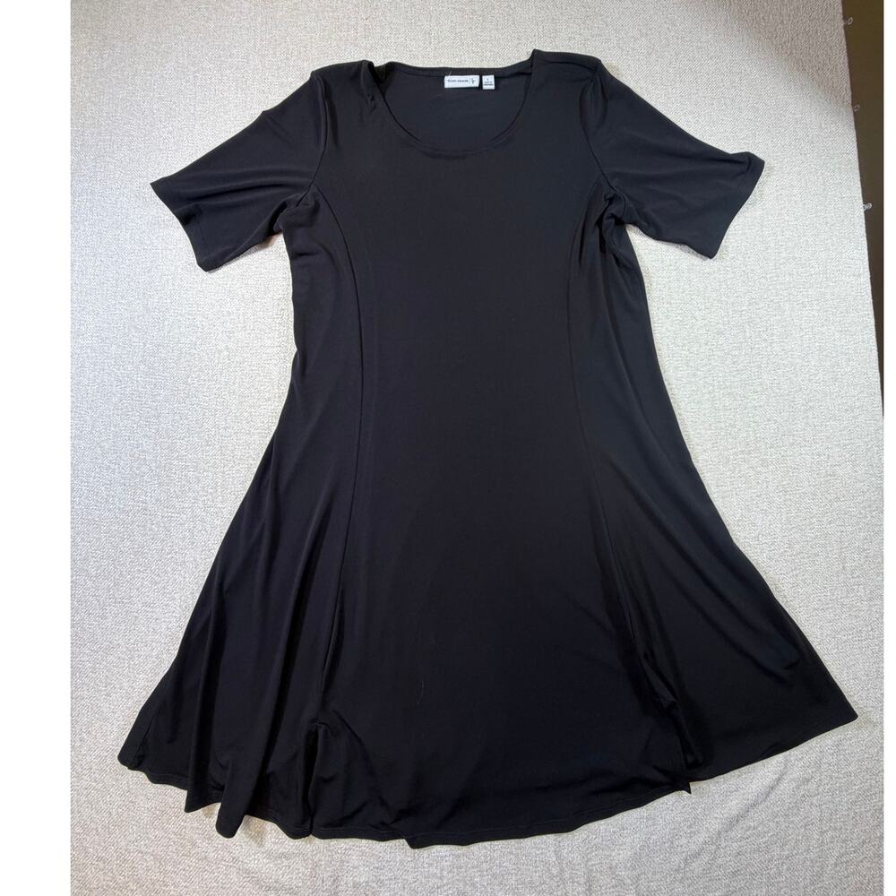 Susan Graver Women L Black Liquid Knit Short Sleeve Knee Length MInimalist Dress